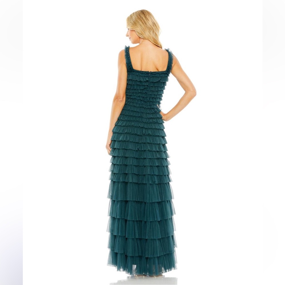 Mac Duggal Square-Neck Ruffled Tiered Tulle Formal Ball Gown Teal Green Size 10 - Picture 10 of 15